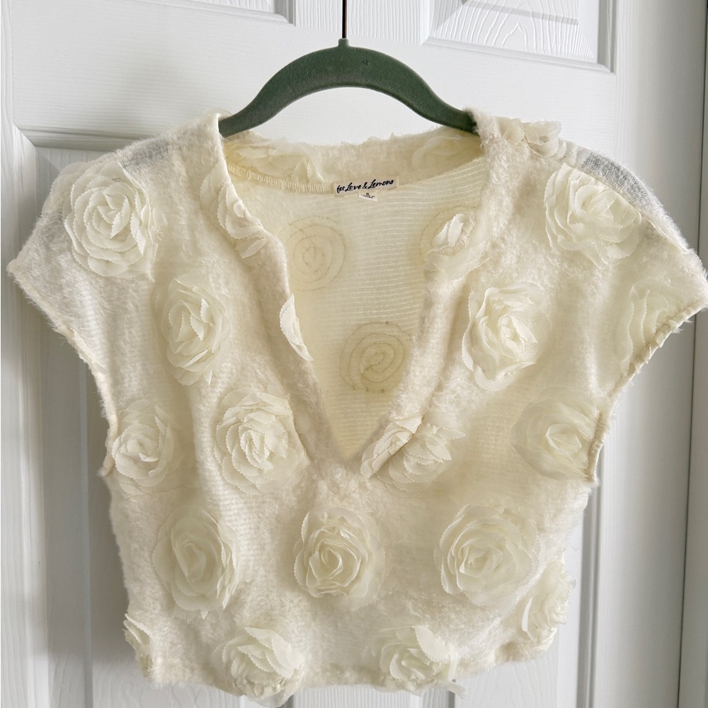 For Love And Lemons Ivory Textured Top
